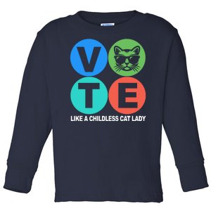 Retro Vote Like A Childless Cat Lady Kamala Harris 2024 Toddler Long Sleeve Shirt