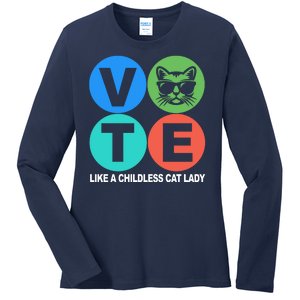 Retro Vote Like A Childless Cat Lady Kamala Harris 2024 Ladies Long Sleeve Shirt