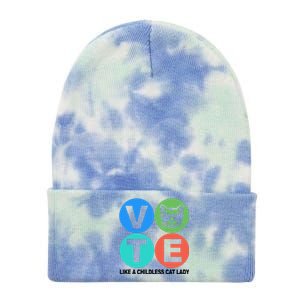 Retro Vote Like A Childless Cat Lady Kamala Harris 2024 Tie Dye 12in Knit Beanie