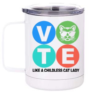 Retro Vote Like A Childless Cat Lady Kamala Harris 2024 12 oz Stainless Steel Tumbler Cup