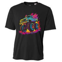 Retro Vintage Monster Truck Retro Sunset Monster Truck Cooling Performance Crew T-Shirt