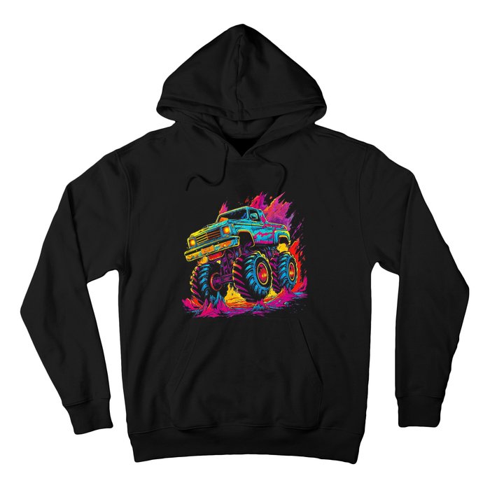 Retro Vintage Monster Truck Retro Sunset Monster Truck Hoodie