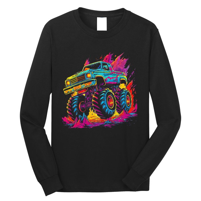 Retro Vintage Monster Truck Retro Sunset Monster Truck Long Sleeve Shirt