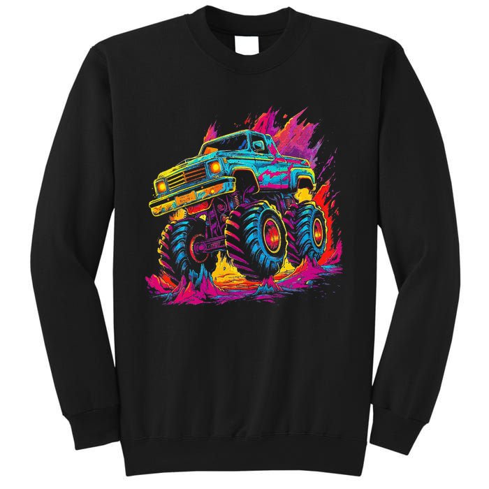 Retro Vintage Monster Truck Retro Sunset Monster Truck Sweatshirt