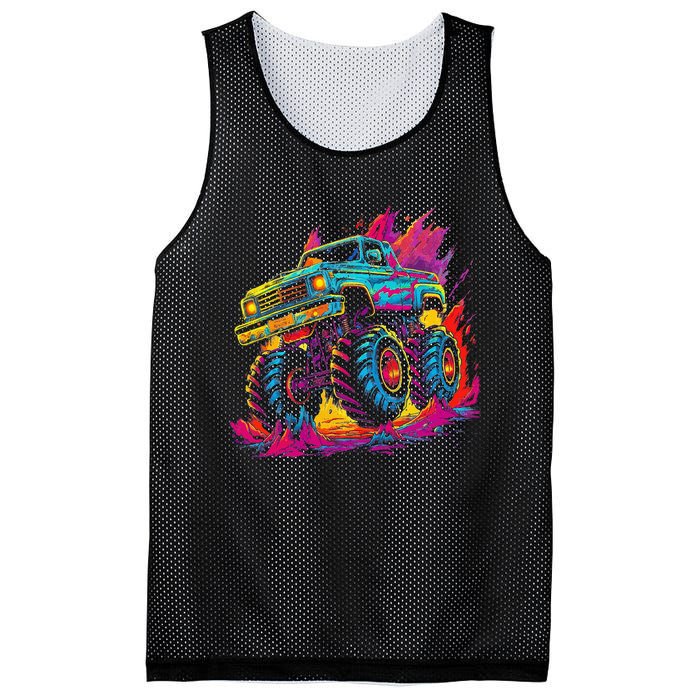 Retro Vintage Monster Truck Retro Sunset Monster Truck Mesh Reversible Basketball Jersey Tank