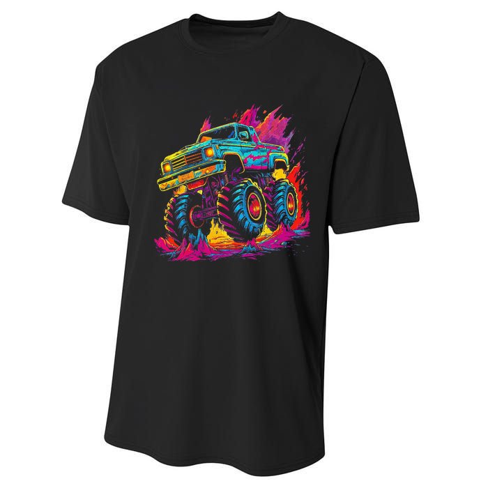 Retro Vintage Monster Truck Retro Sunset Monster Truck Performance Sprint T-Shirt