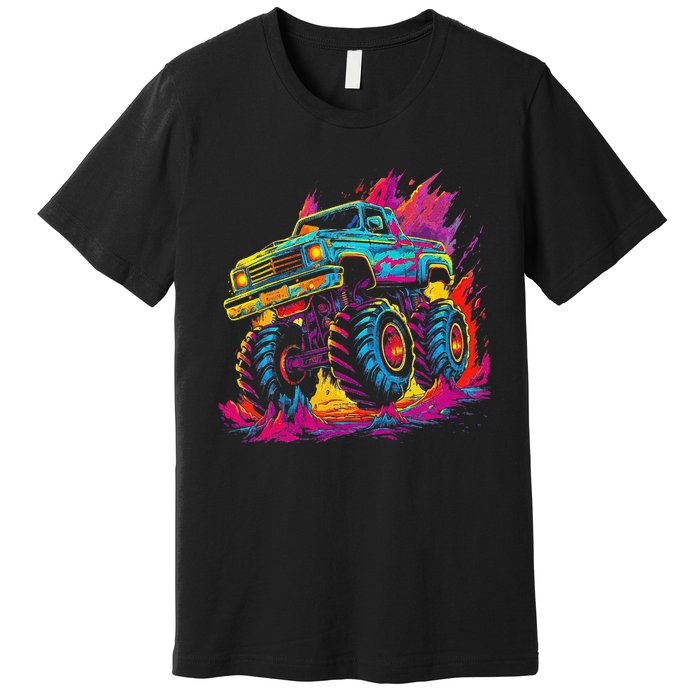 Retro Vintage Monster Truck Retro Sunset Monster Truck Premium T-Shirt