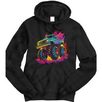 Retro Vintage Monster Truck Retro Sunset Monster Truck Tie Dye Hoodie