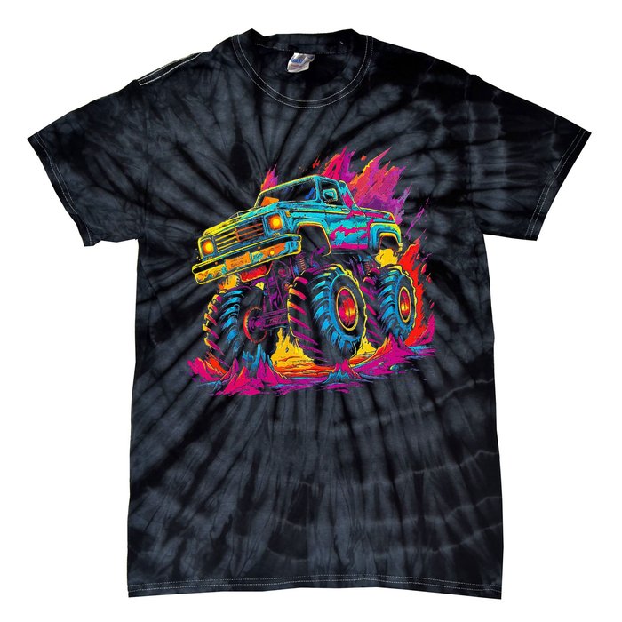 Retro Vintage Monster Truck Retro Sunset Monster Truck Tie-Dye T-Shirt