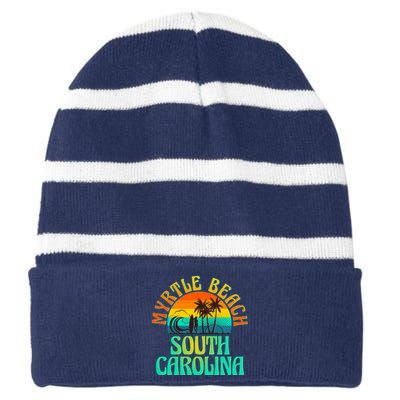 Retro Vintage Myrtle Beach South Carolina Striped Beanie with Solid Band