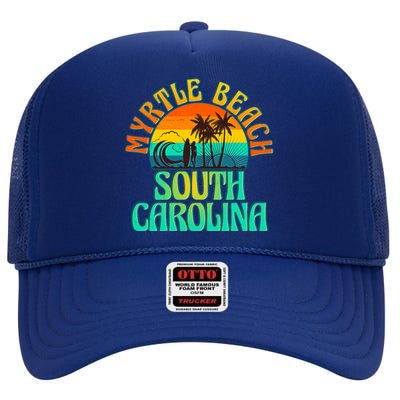 Retro Vintage Myrtle Beach South Carolina High Crown Mesh Back Trucker Hat