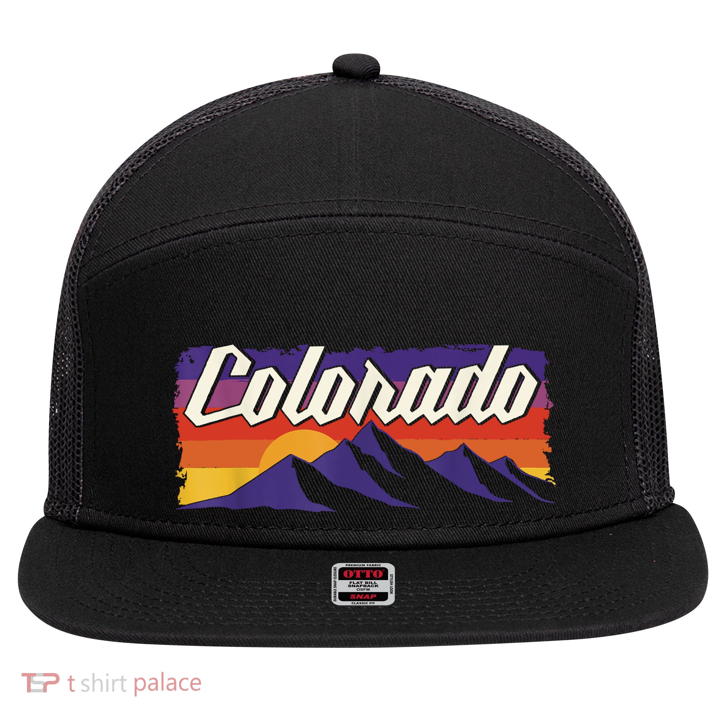 Retro Vintage Mountains Colorado 7 Panel Mesh Trucker Snapback Hat