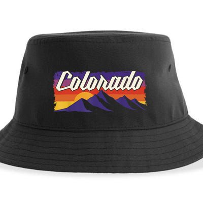 Retro Vintage Mountains Colorado Sustainable Bucket Hat