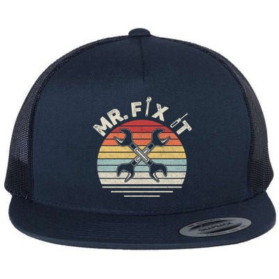 Retro Vintage Mr Fix It Handy Mechanic Gift Flat Bill Trucker Hat