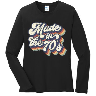 Retro Vintage Made In The 70s 1970s Born Birthday Day Gift Ladies Long Sleeve Shirt