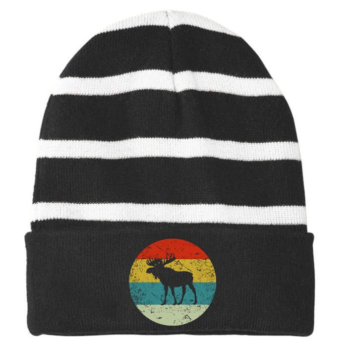 Retro Vintage Moose Striped Beanie with Solid Band