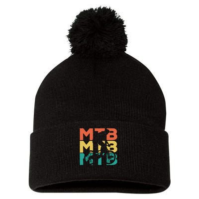 Retro Vintage Mtb Gift For Mountain Bikers Pom Pom 12in Knit Beanie