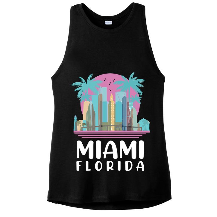 Retro Vintage Miami Florida Ladies PosiCharge Tri-Blend Wicking Tank