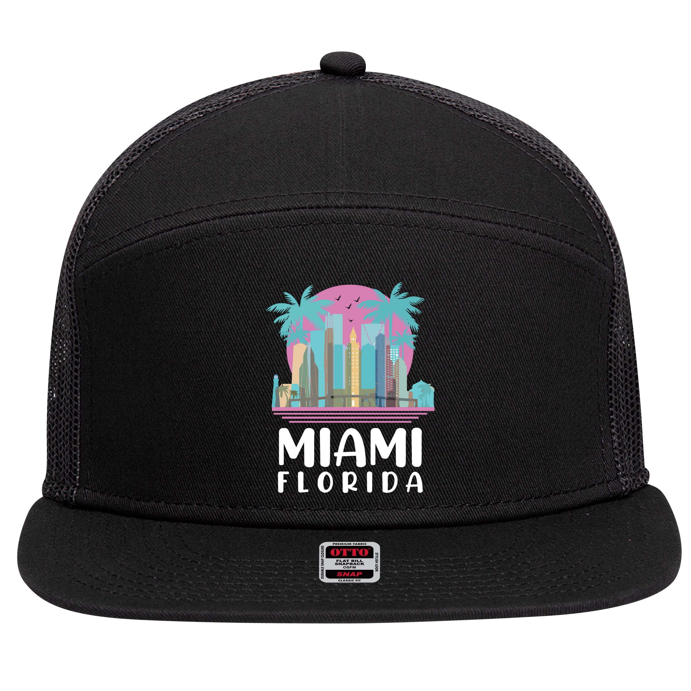 Retro Vintage Miami Florida 7 Panel Mesh Trucker Snapback Hat