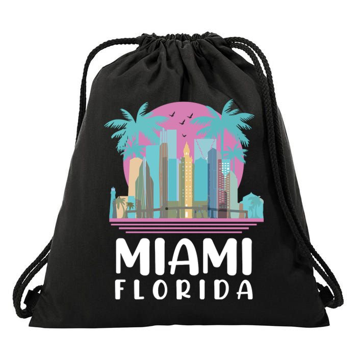 Retro Vintage Miami Florida Drawstring Bag