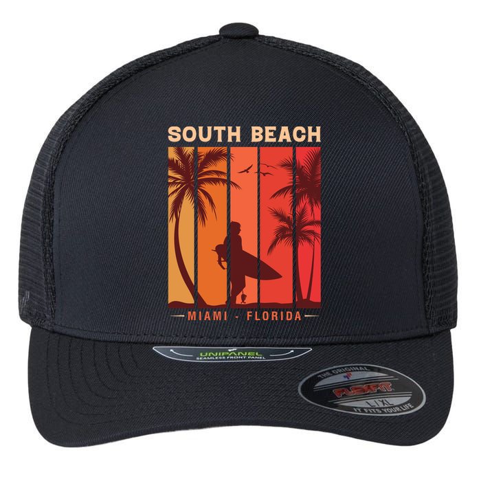 Retro Vintage Miami Florida South Beach Flexfit Unipanel Trucker Cap