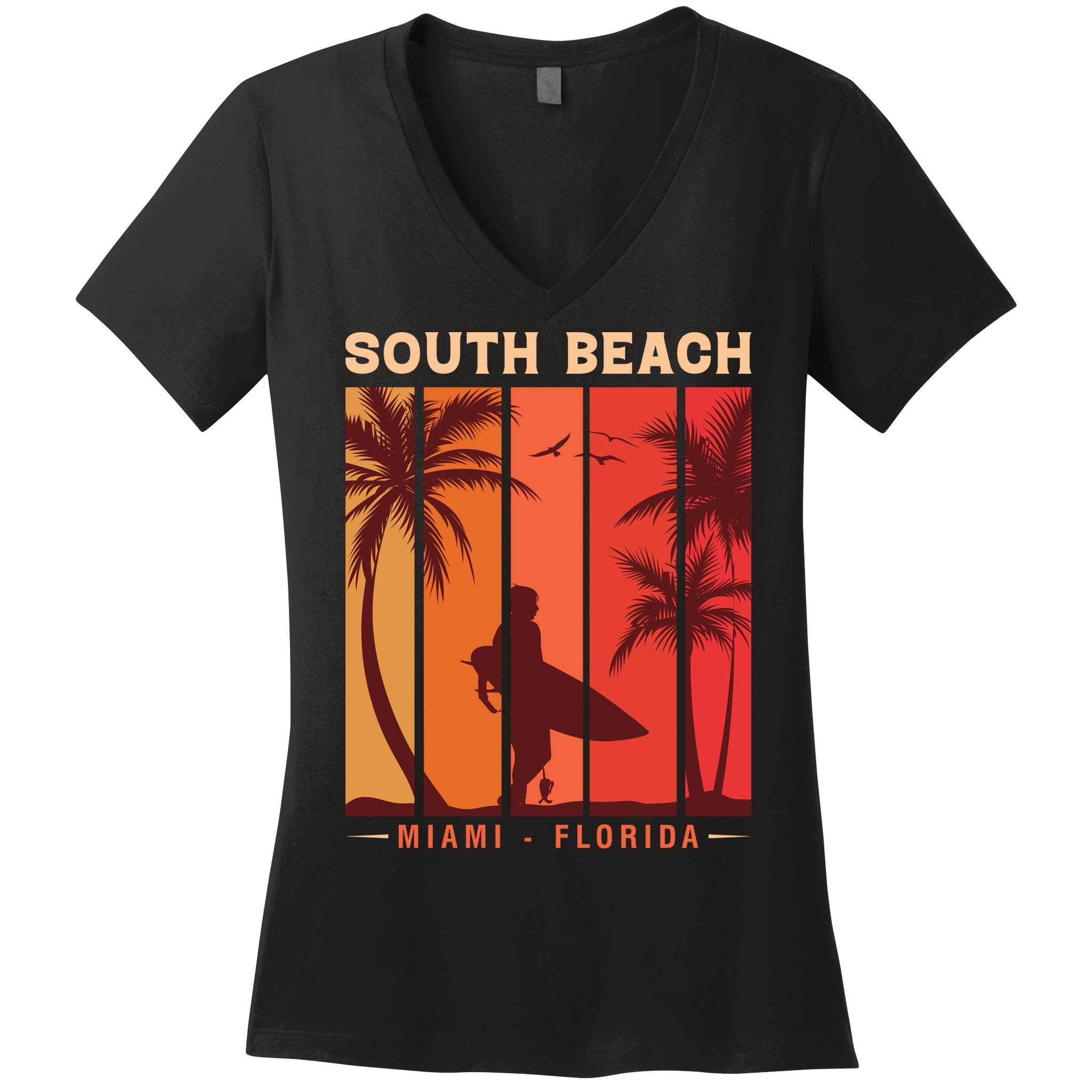Retro Vintage Miami Florida South Beach Women's V-Neck T-Shirt