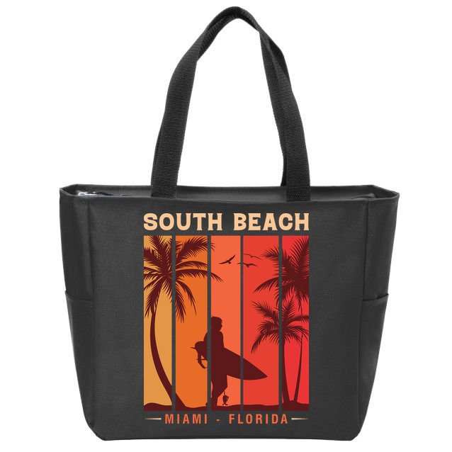 Retro Vintage Miami Florida South Beach Zip Tote Bag