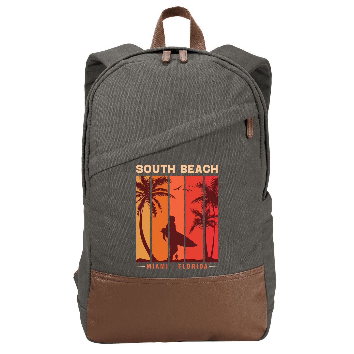 Retro Vintage Miami Florida South Beach Cotton Canvas Backpack