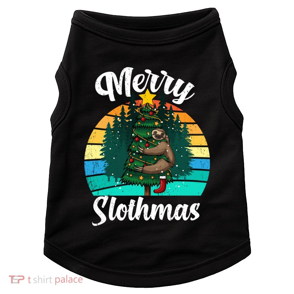 Retro Vintage Merry Slothmas Christmas Cute Sloth Pajamas Gift Doggie Tank