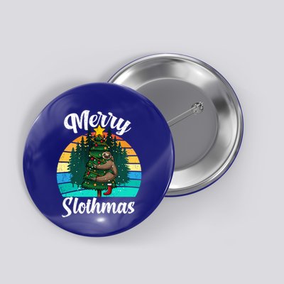 Retro Vintage Merry Slothmas Christmas Cute Sloth Pajamas Gift Button