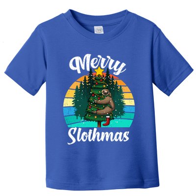 Retro Vintage Merry Slothmas Christmas Cute Sloth Pajamas Gift Toddler T-Shirt