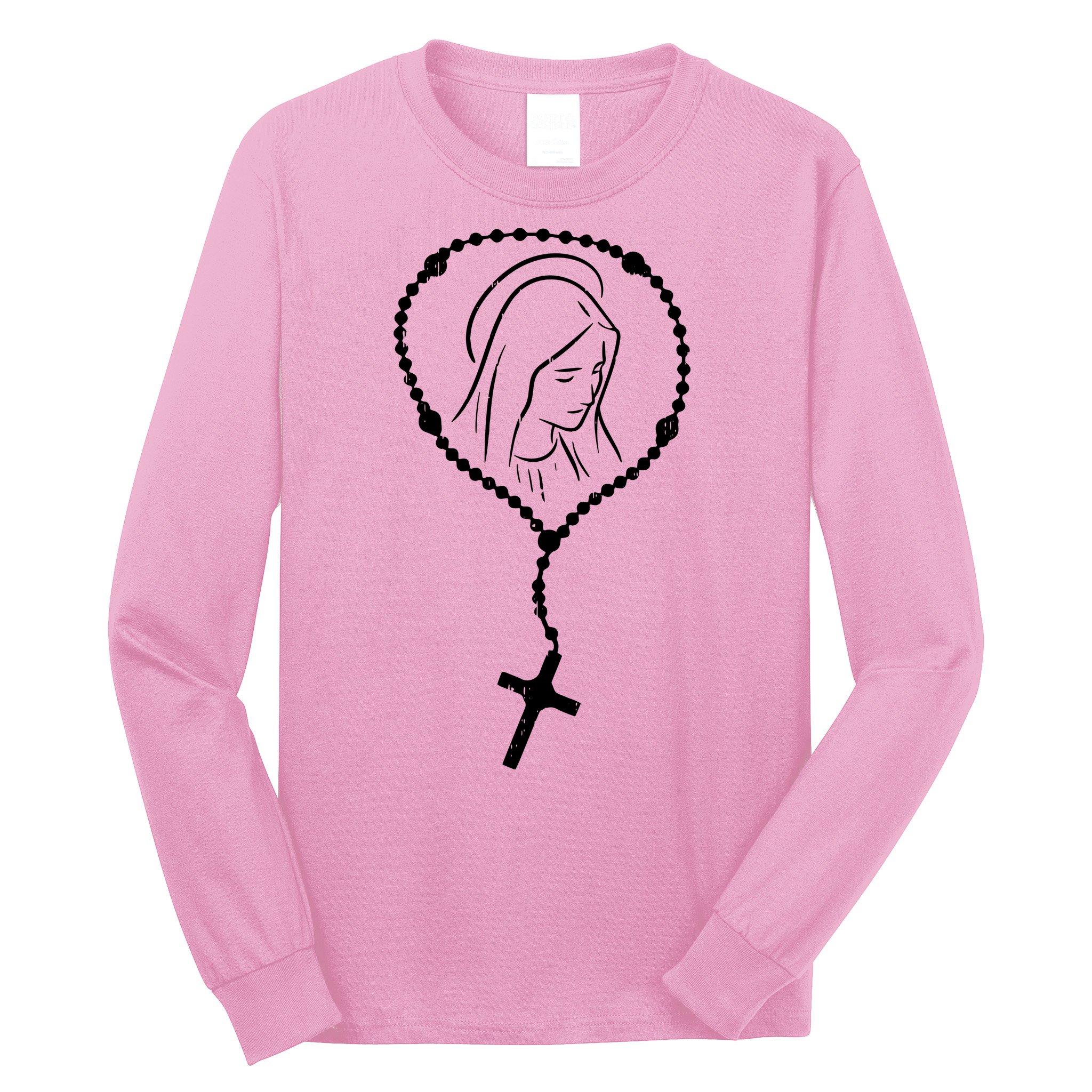Rosary Virgin Mary God Jesus Faith Religious Catholic Long Sleeve Shirt