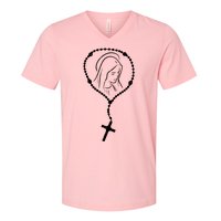 Rosary Virgin Mary God Jesus Faith Religious Catholic V-Neck T-Shirt