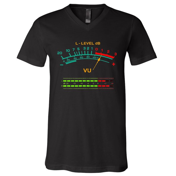 Retro Vu Meter Vintage Hi Fi Audio Stereo Music Sound V-Neck T-Shirt