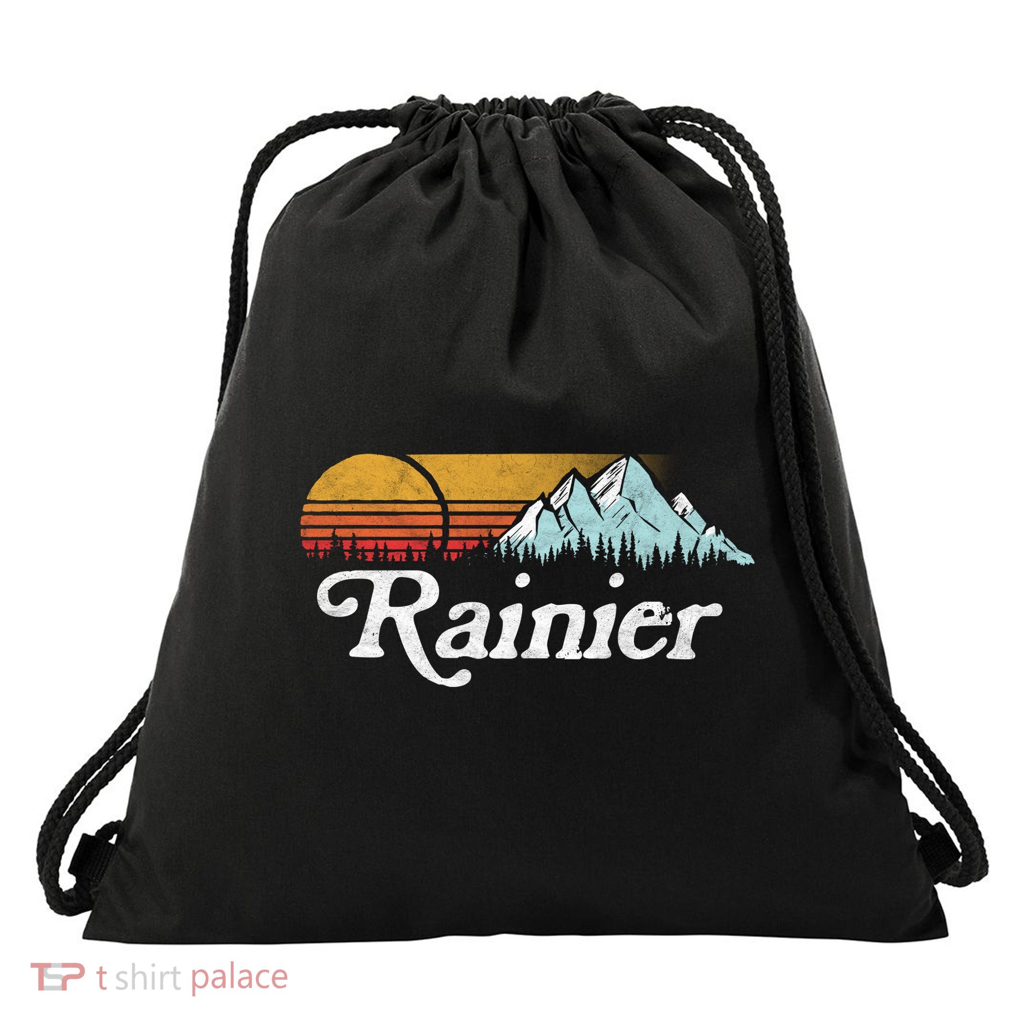 Retro Vibe Mount Rainier Gift Vintage Mountains And Sun Drawstring Bag