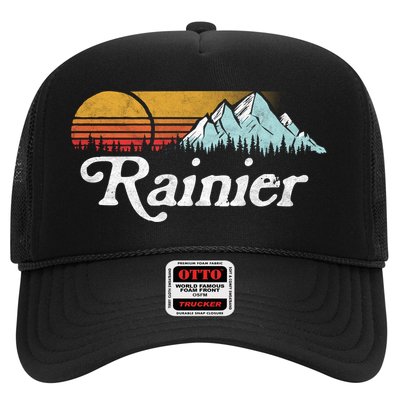 Retro Vibe Mount Rainier Gift Vintage Mountains And Sun Trucker Hat