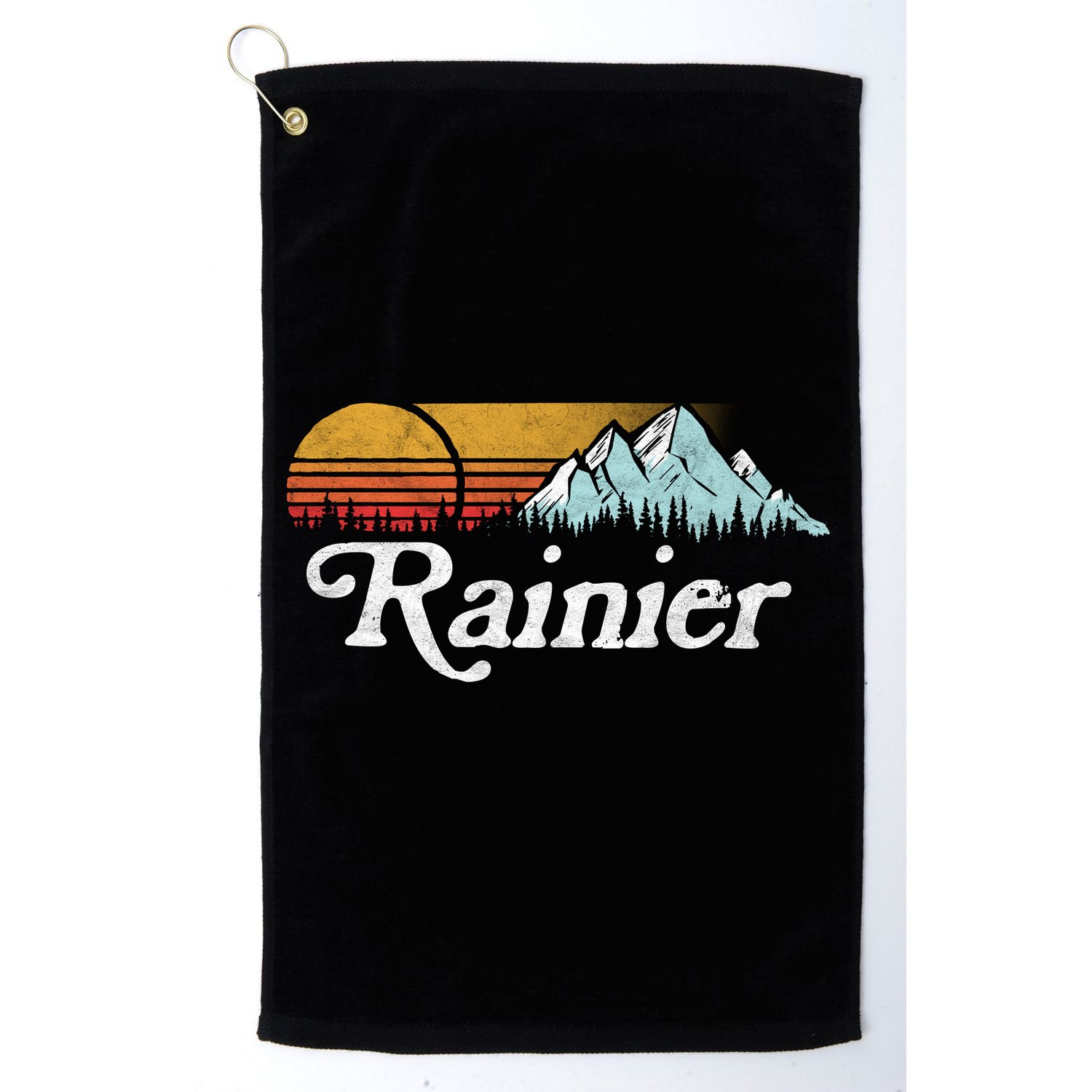 Retro Vibe Mount Rainier Gift Vintage Mountains And Sun Golf Towel