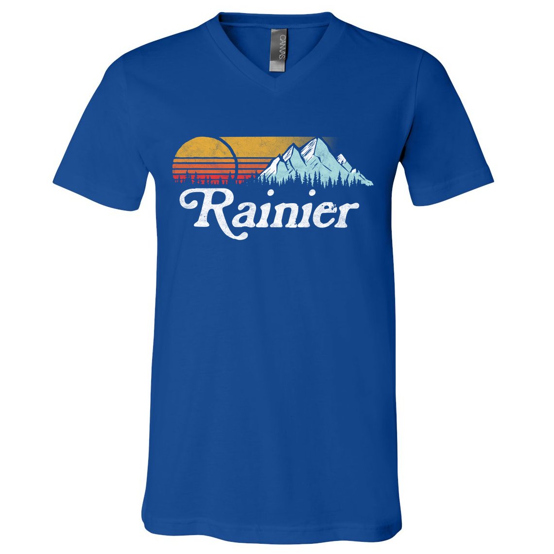Retro Vibe Mount Rainier Gift Vintage Mountains And Sun V-Neck T-Shirt