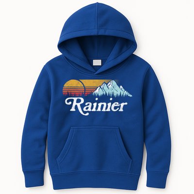 Retro Vibe Mount Rainier Gift Vintage Mountains And Sun Kids Hoodie