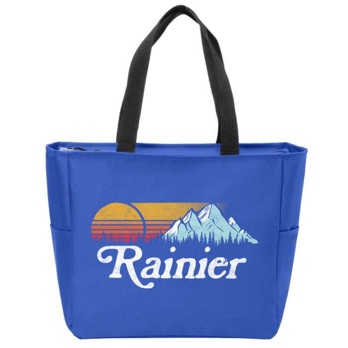 Retro Vibe Mount Rainier Gift Vintage Mountains And Sun Zip Tote Bag