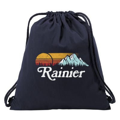 Retro Vibe Mount Rainier Gift Vintage Mountains And Sun Drawstring Bag