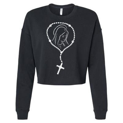 Rosary Virgin Mary God Jesus Faith Religious Catholic Gift Cropped Pullover Crew