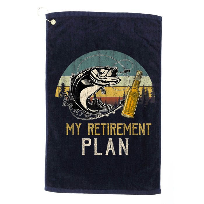 Retro Vintage My Retirement Plan Drinking Beer And Fishing Platinum Collection Golf Towel