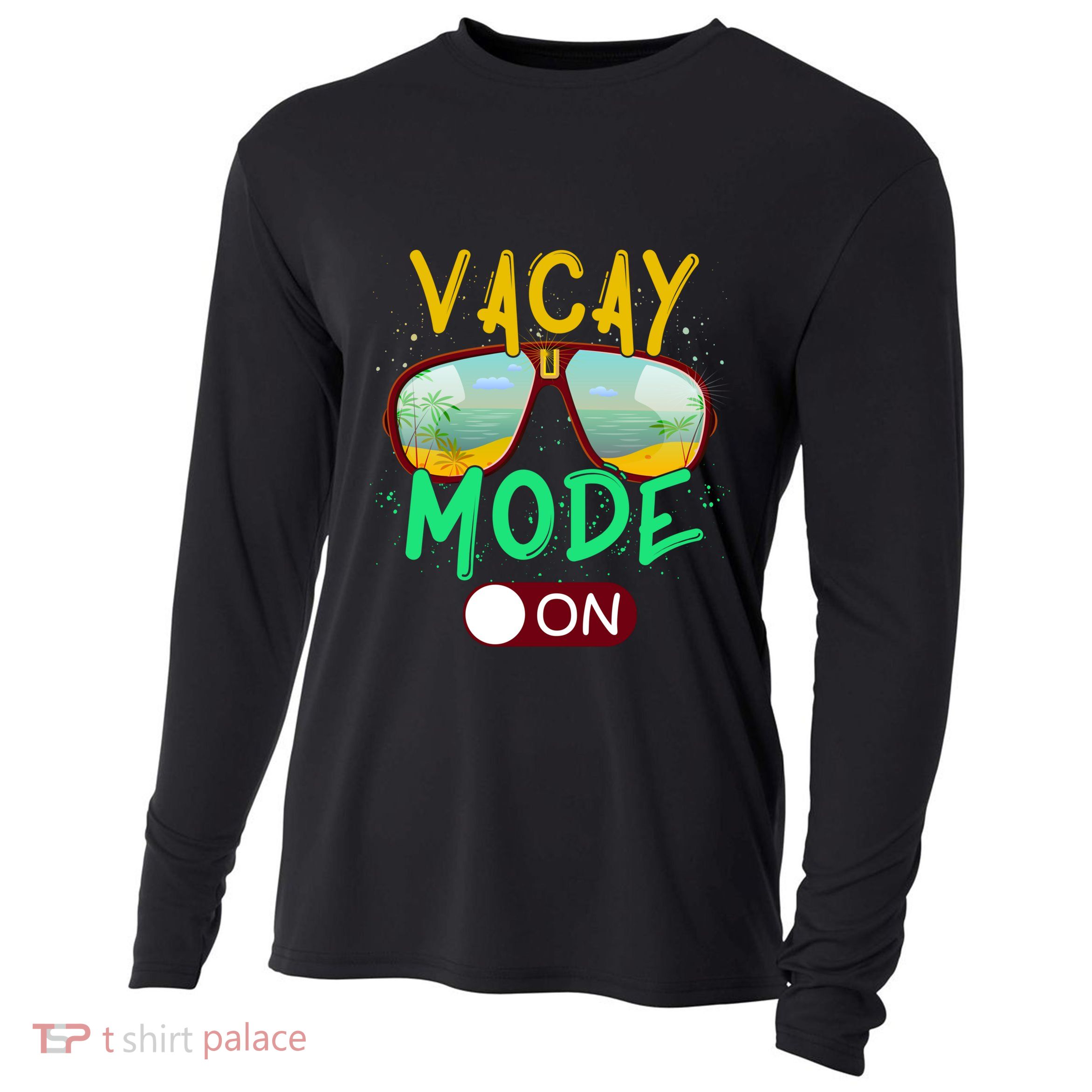 Retro Vacay Mode On Sunglasses Beach Swimming Summer Vibes Great Gift Cooling Performance Long Sleeve Crew