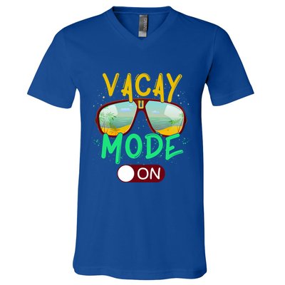Retro Vacay Mode On Sunglasses Beach Swimming Summer Vibes Great Gift V-Neck T-Shirt