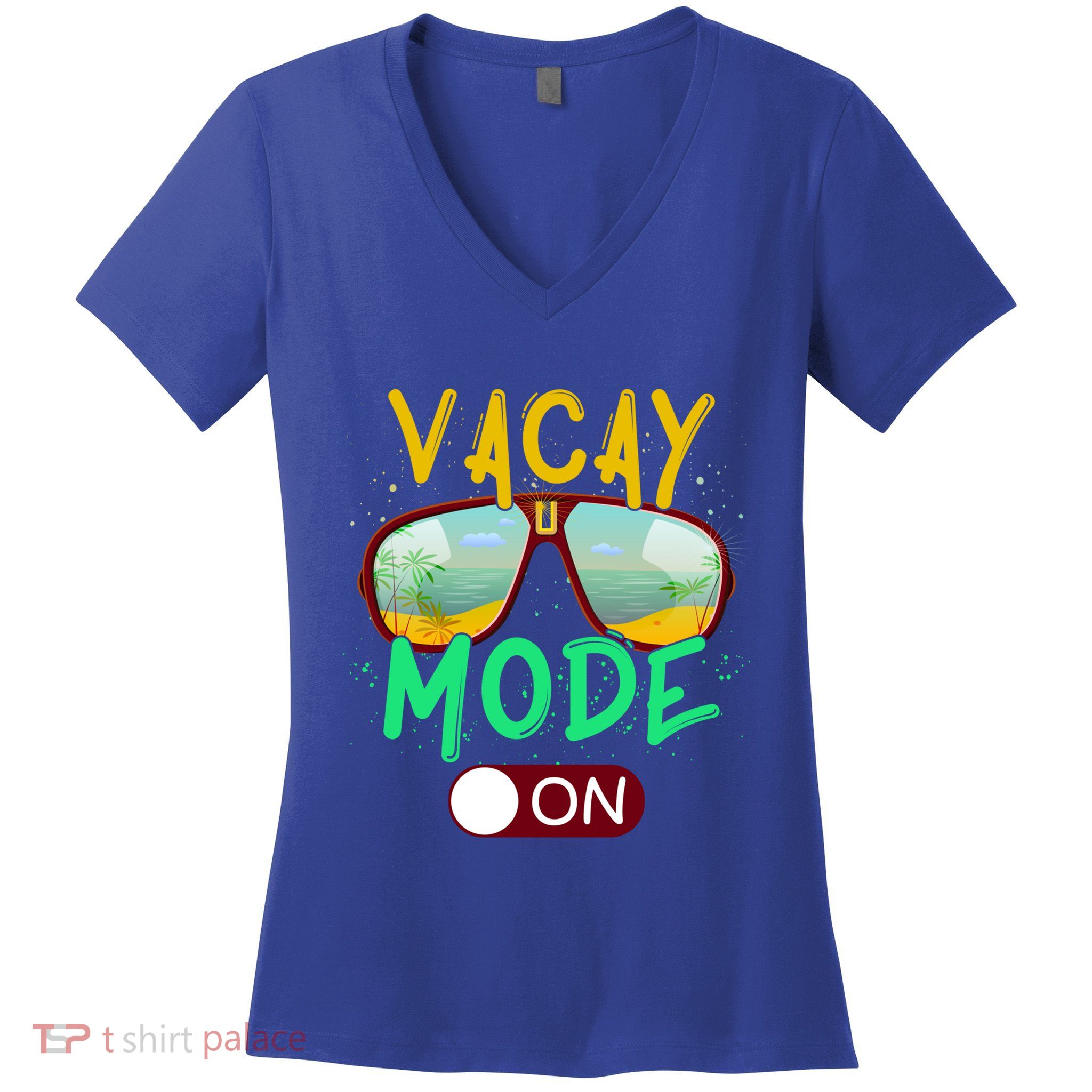 Retro Vacay Mode On Sunglasses Beach Swimming Summer Vibes Great Gift Women's V-Neck T-Shirt