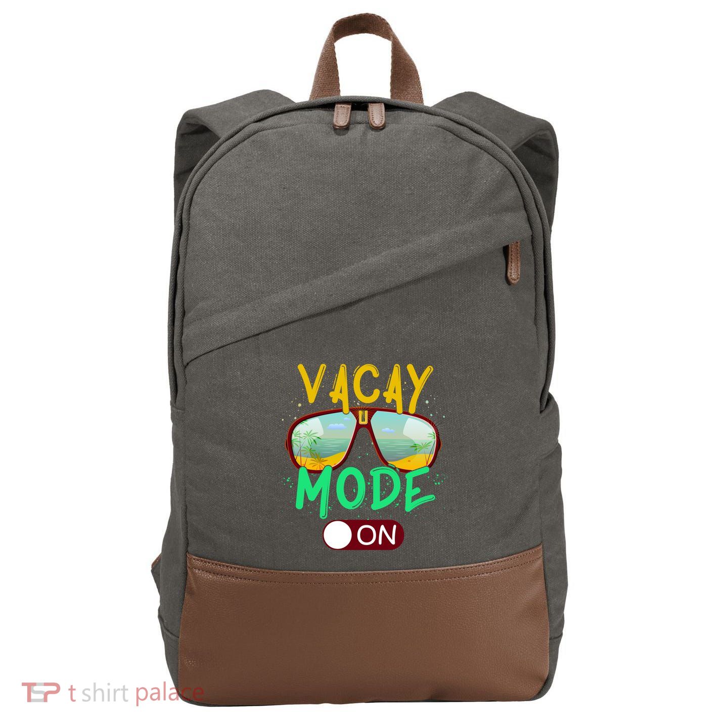 Retro Vacay Mode On Sunglasses Beach Swimming Summer Vibes Great Gift Cotton Canvas Backpack