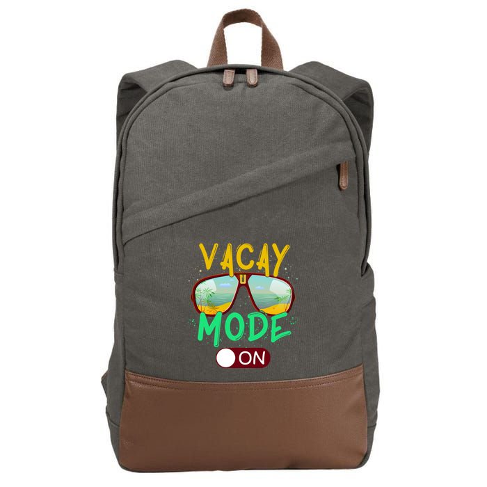 Retro Vacay Mode On Sunglasses Beach Swimming Summer Vibes Great Gift Cotton Canvas Backpack
