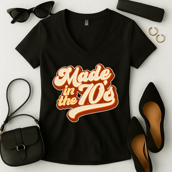 Retro Vintage Maded In The 70s 1970s Women's V-Neck T-Shirt