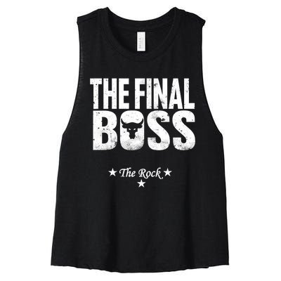 Rock Vintage Music Boss Final White Design Fun Music Lover Women's Racerback Cropped Tank